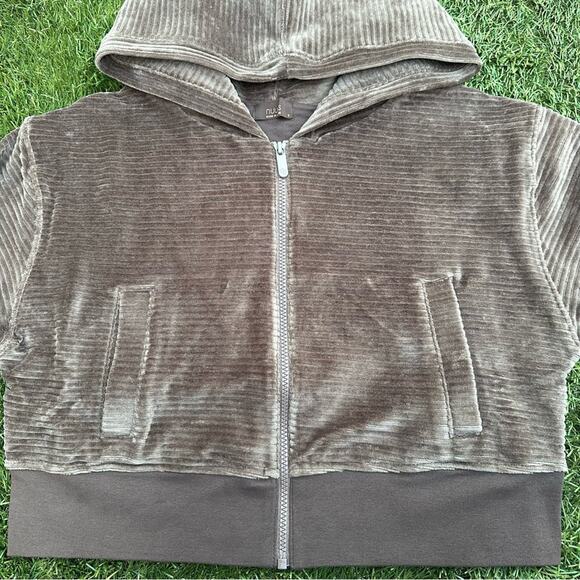 Nuuds Full Zip Ribbed Hoodie Cropped Velvet Cord Velour Loungewear Sweatshirt S - Picture 6 of 11